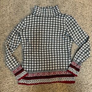 J.Crew x The Reeds Sweater Fair Isle Black White Red Mock Neck XXS Lightweight